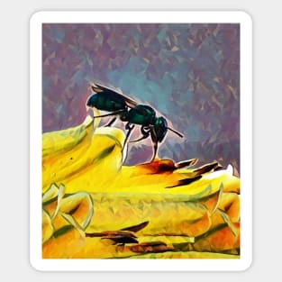 Metallic green bee and aloe vera flower Sticker